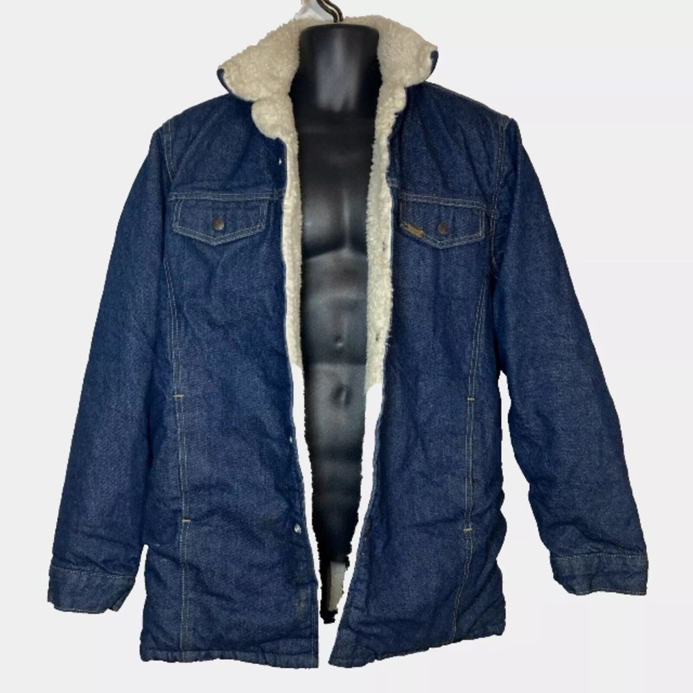 Mens 42 T Tall Roebucks Western Wear
Denim Sherpa Jacket Chore Barn Coat USA